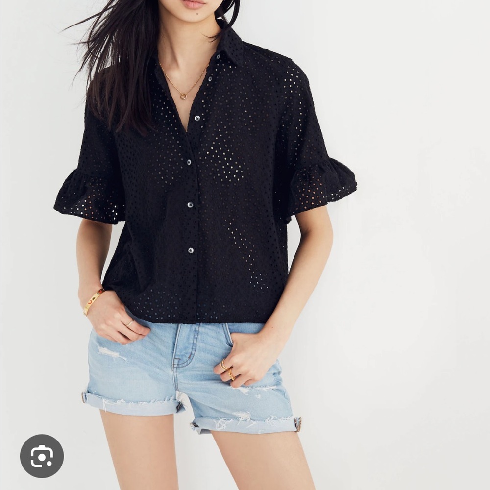 Madewell Black Eyelet Button Down Shirt
